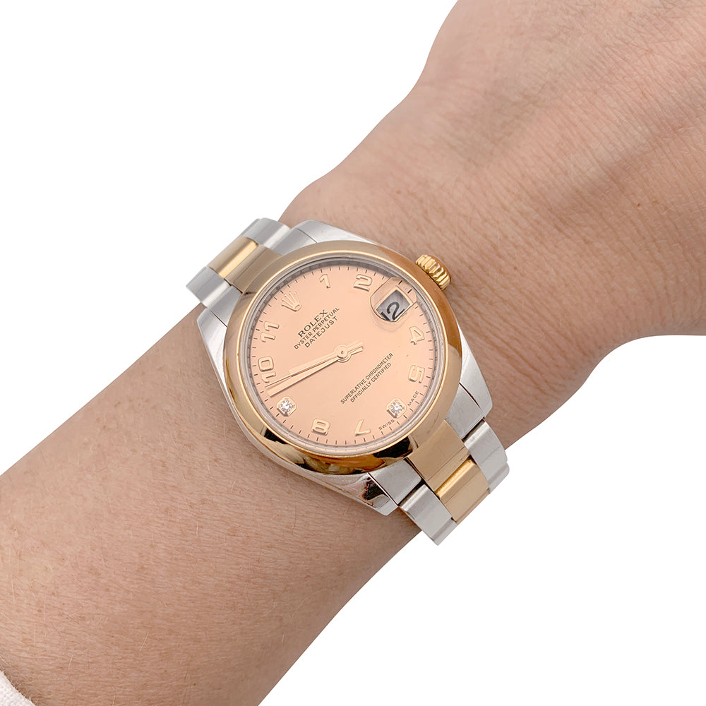 Montre Rolex "Datejust" acier, or rose, diamants, nacre rose. 3