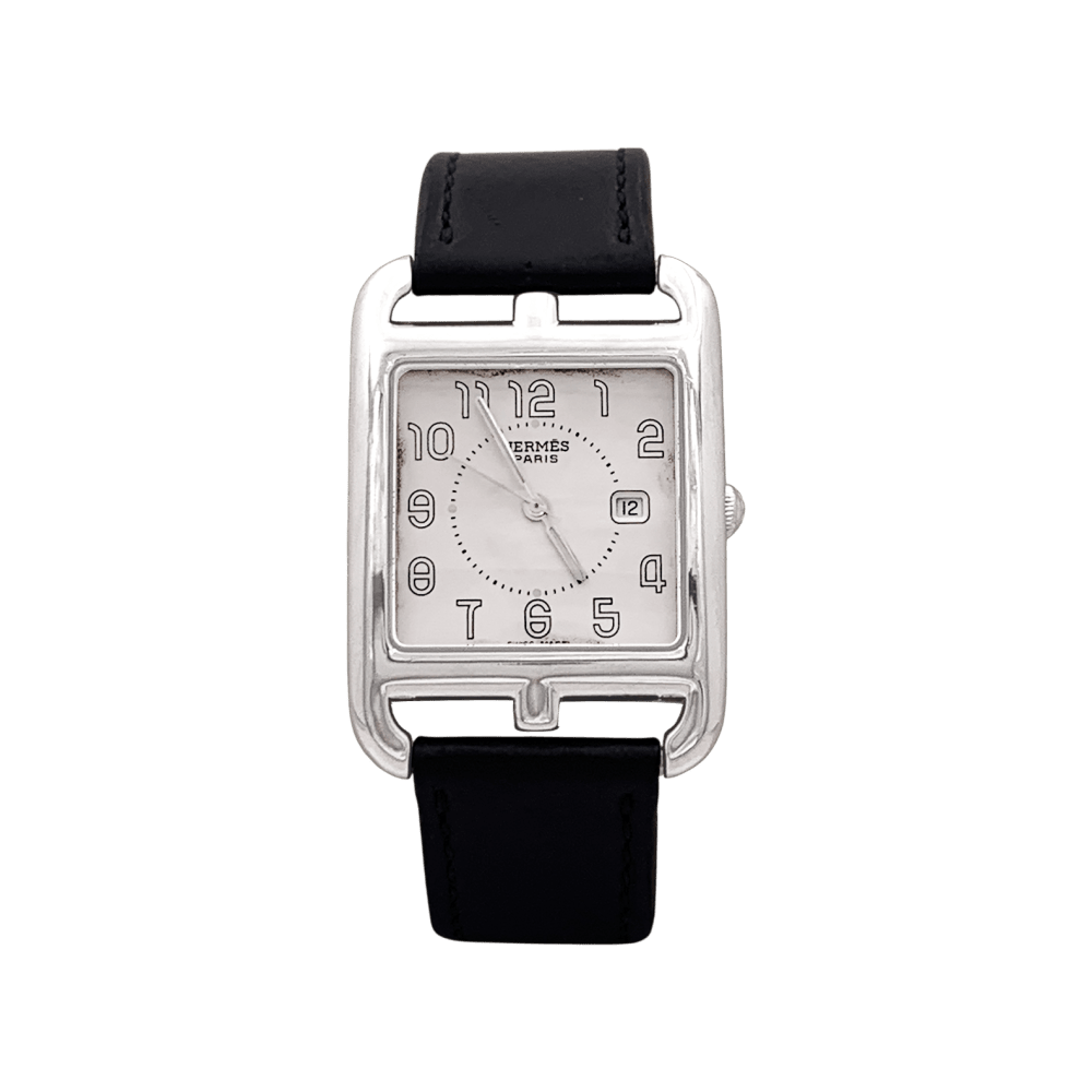 Montre Hermès, "Cape Cod", acier, cuir, grand modèle. 1