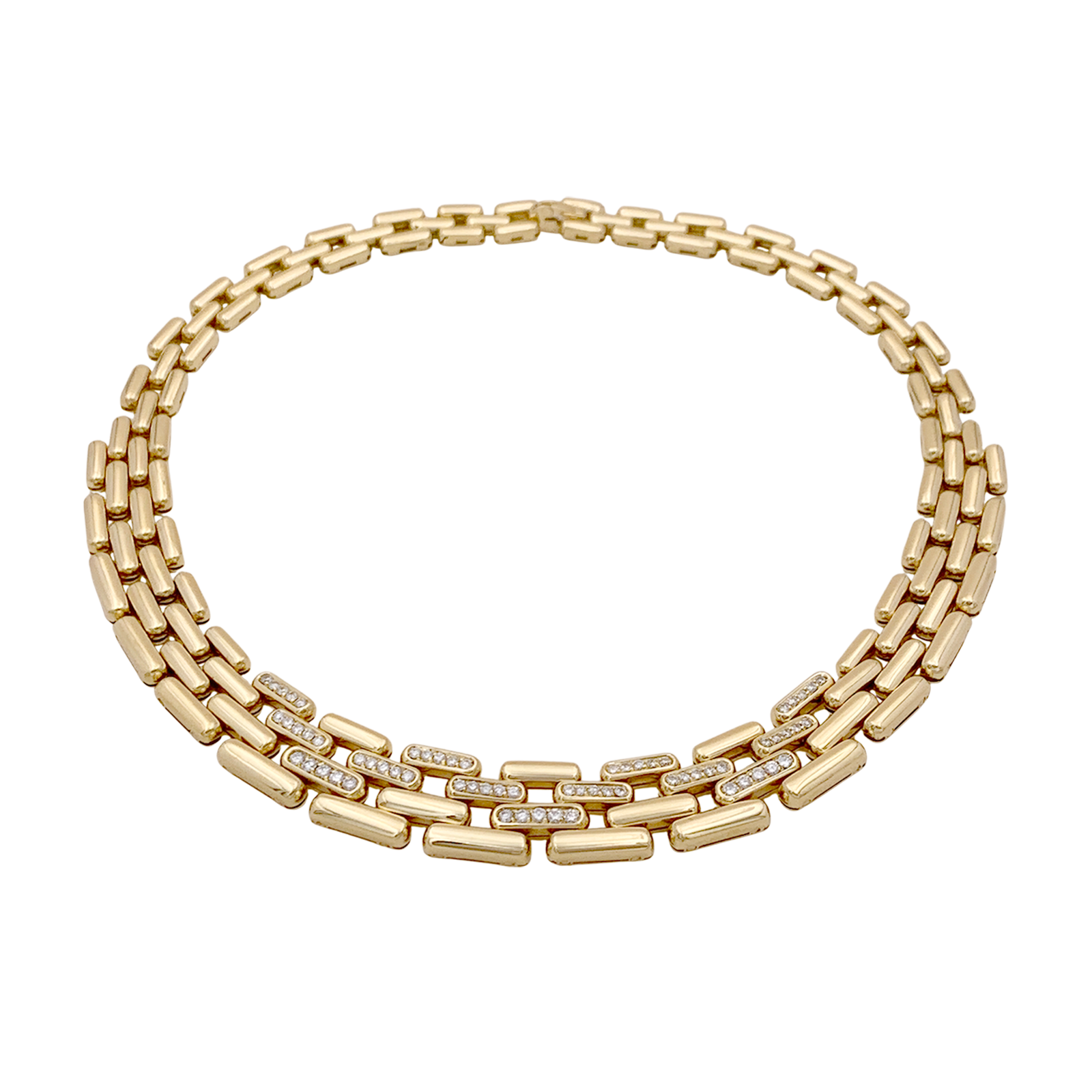 Collier Fred maillons articulés, or jaune, diamants. 2