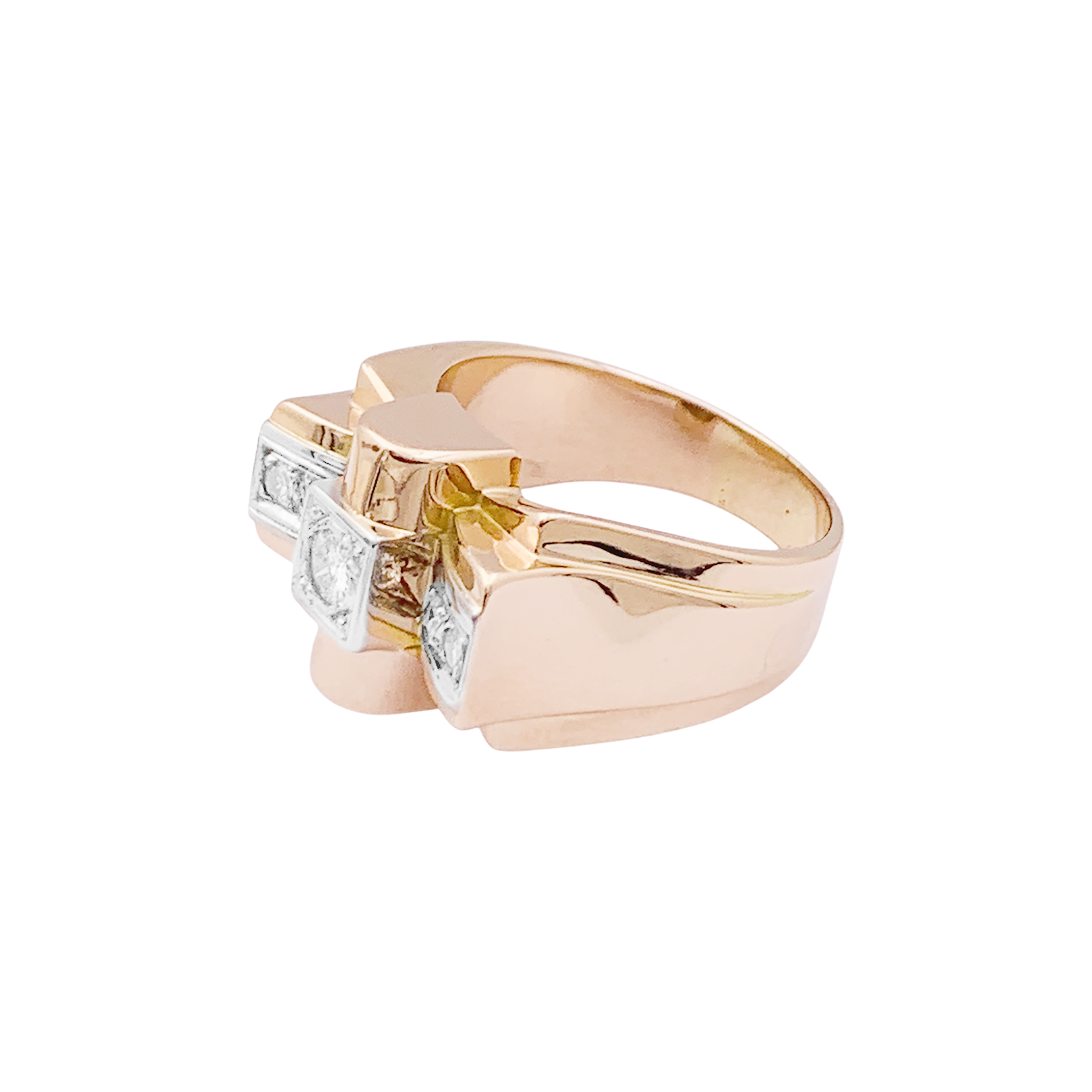 Bague « Tank » or rose, or blanc, diamants taille 8/8. 2
