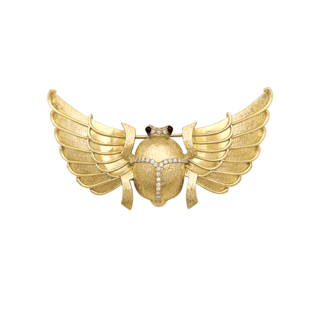 Broche "Scarabée" en or jaune, diamants et rubis. 1