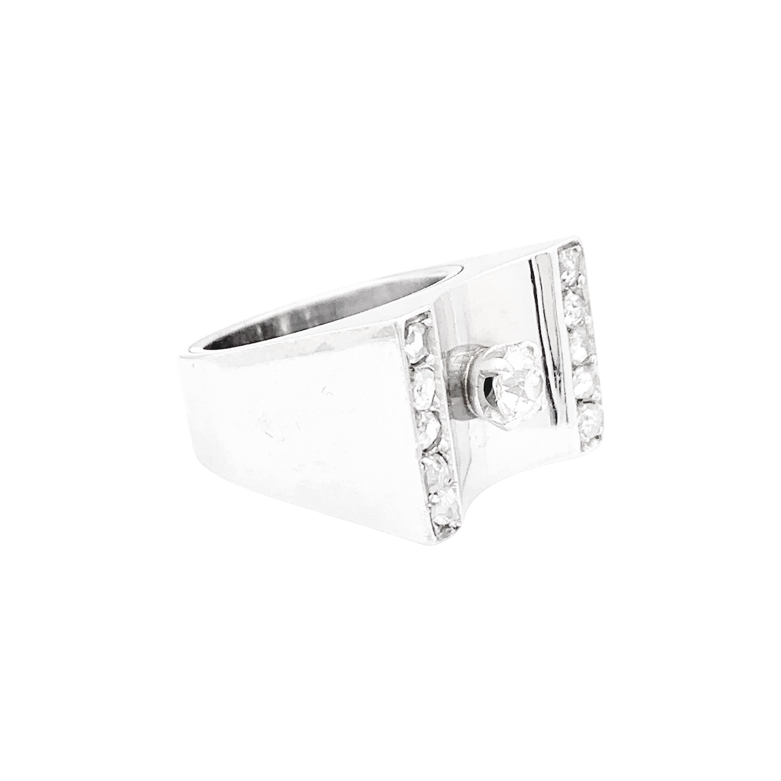 Bague "Tank", or rhodié, platine, diamants. 2