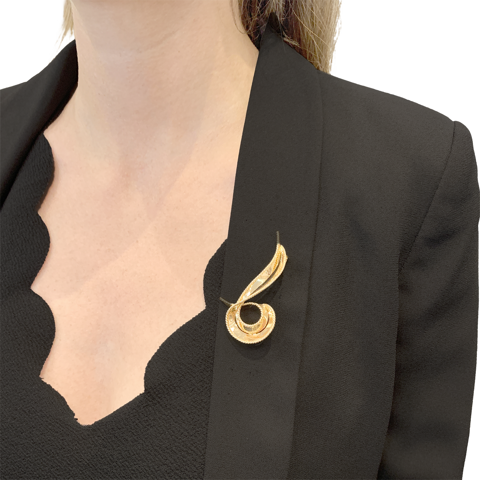 Broche vintage "Volute" or rose. 6