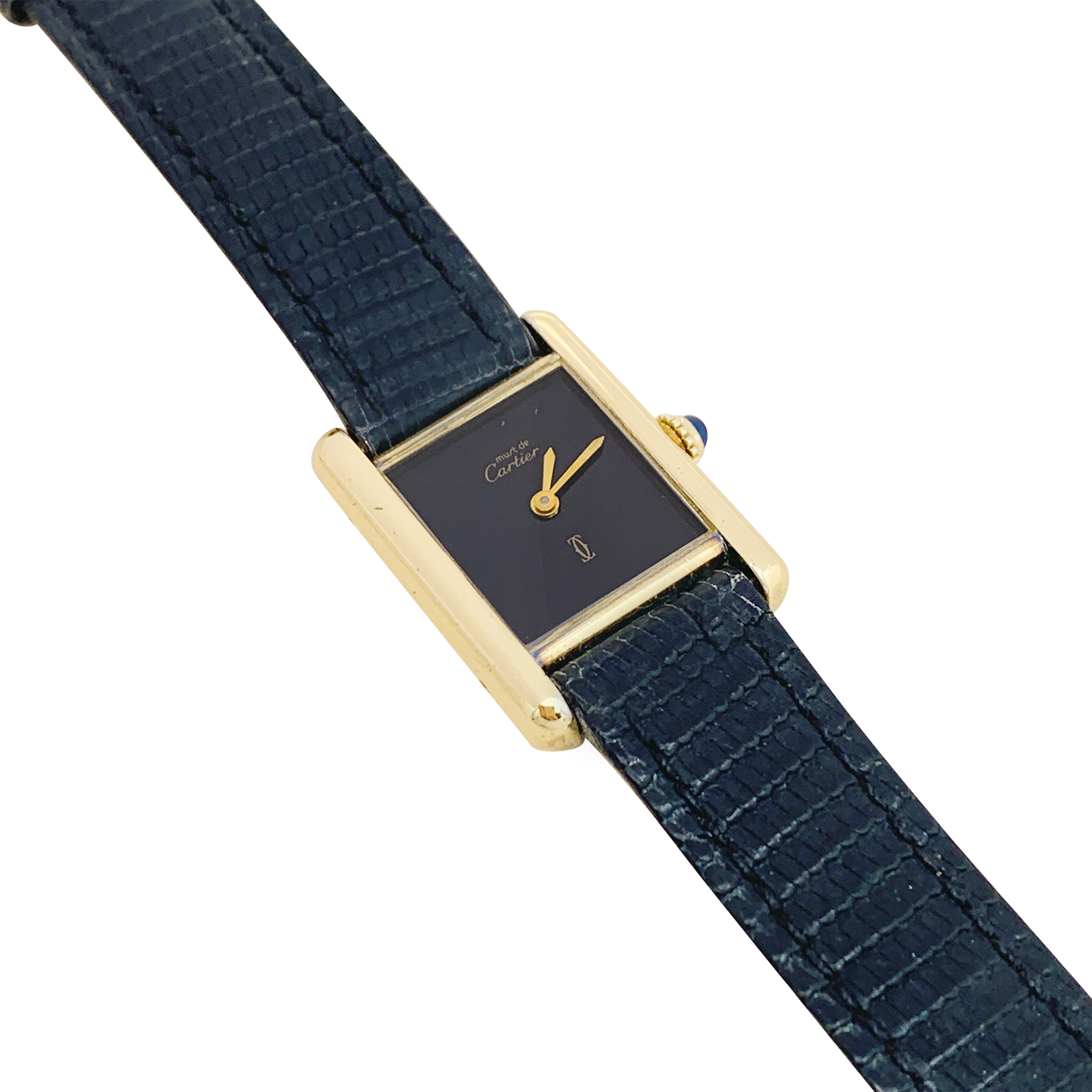 Montre Cartier "Tank Must" argent plaqué or, cadran laqué noir. 2