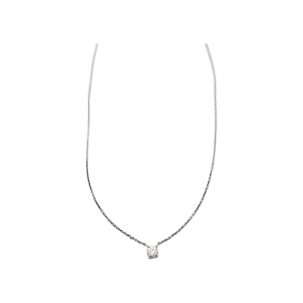 Collier solitaire, or blanc et diamant. 3