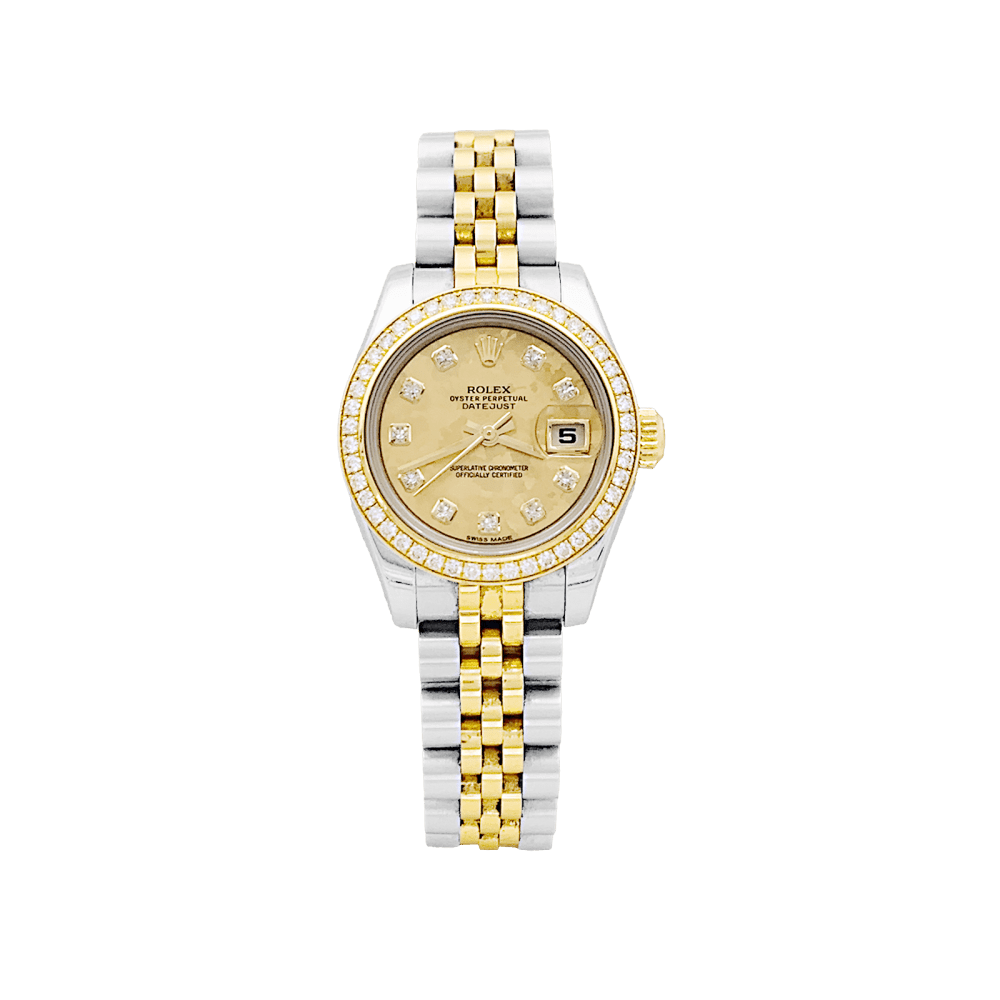 Montre Rolex, "Oyster Perpetual Lady-Datejust", or jaune, acier, diamants. 1