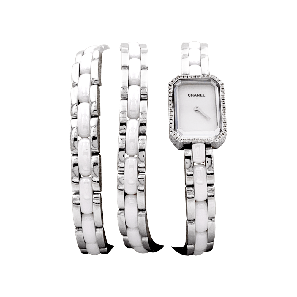 Montre Chanel, "Première", céramique blanche et diamants. 1