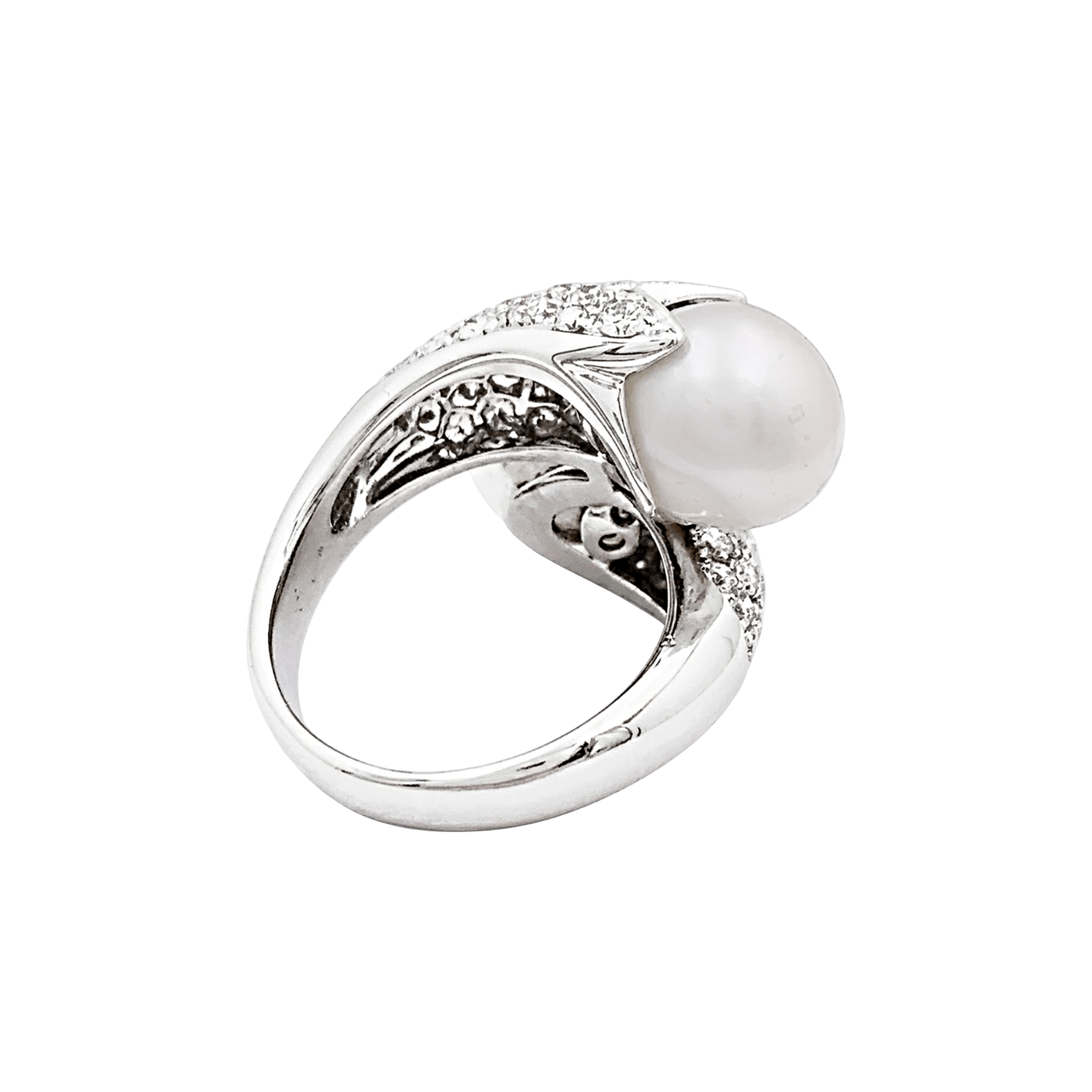 Bague « Toi & Moi », or blanc, perles, diamants. 3