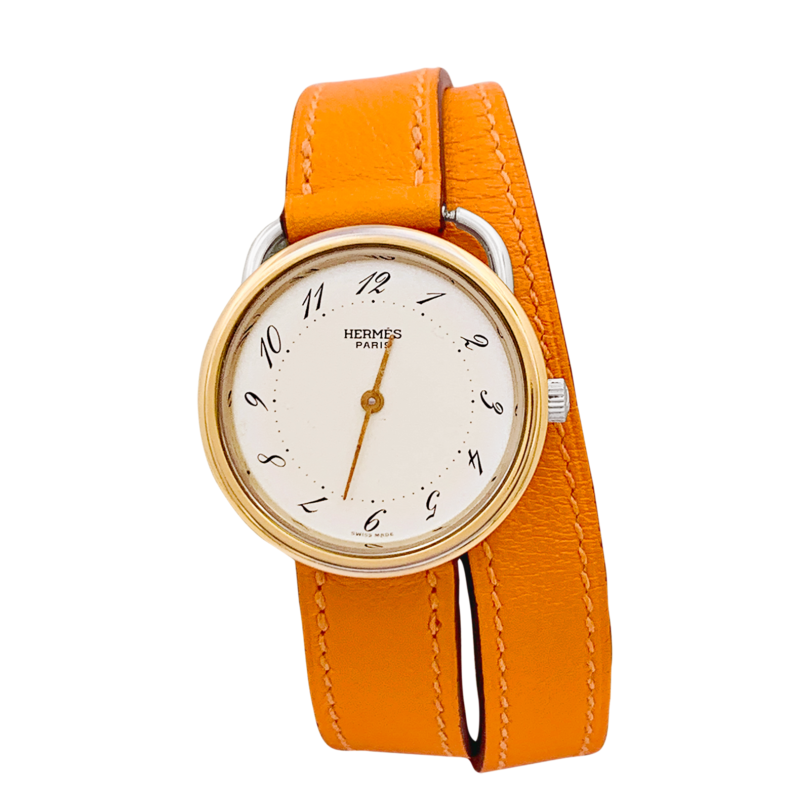 Montre Hermès, "Arceau", plaqué or, acier, cuir. 1