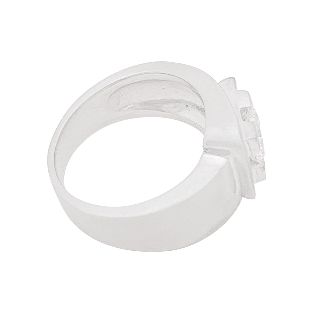 Bague chevalière, or blanc, diamant. 4