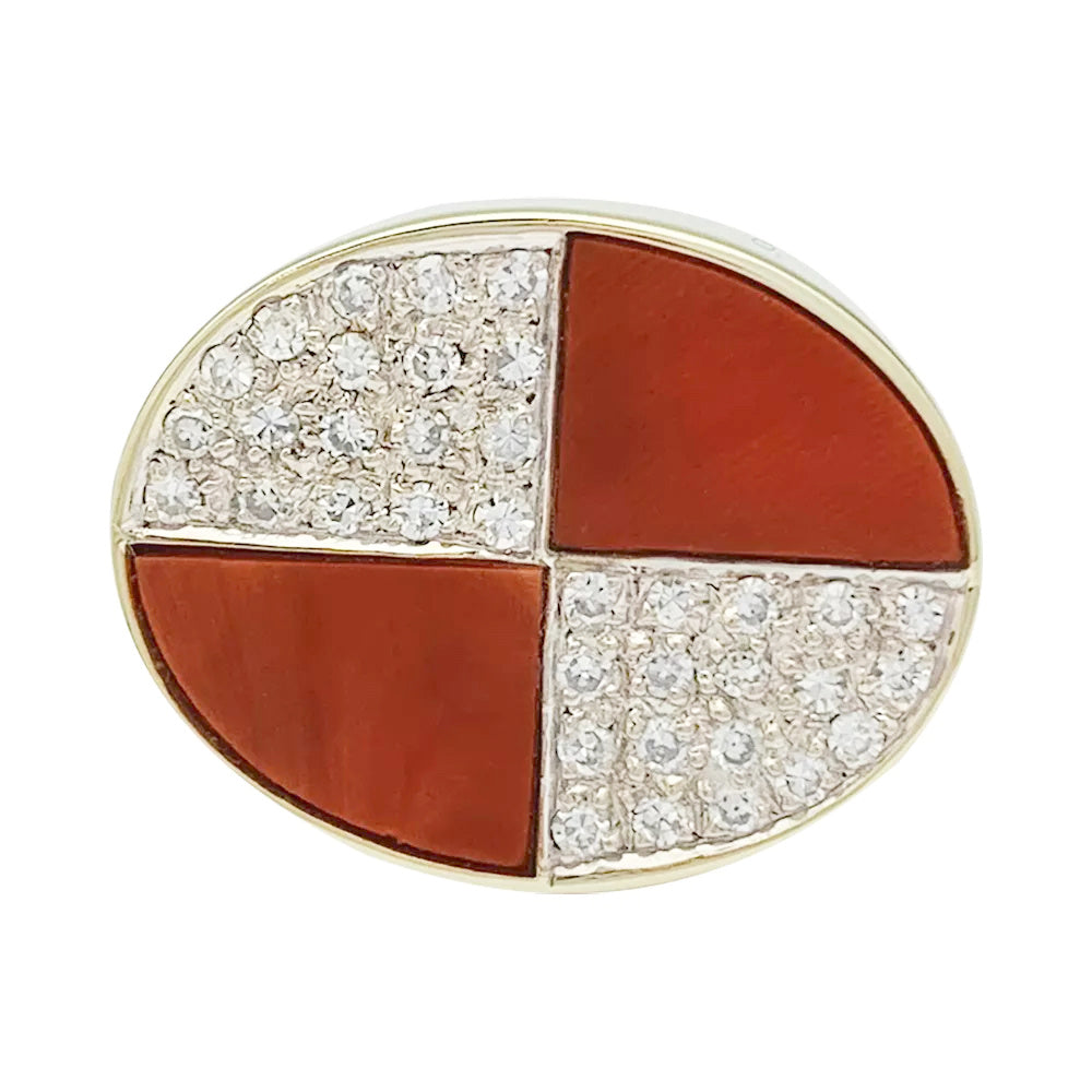 Chevalière vintage deux ors, corail et diamants. 4