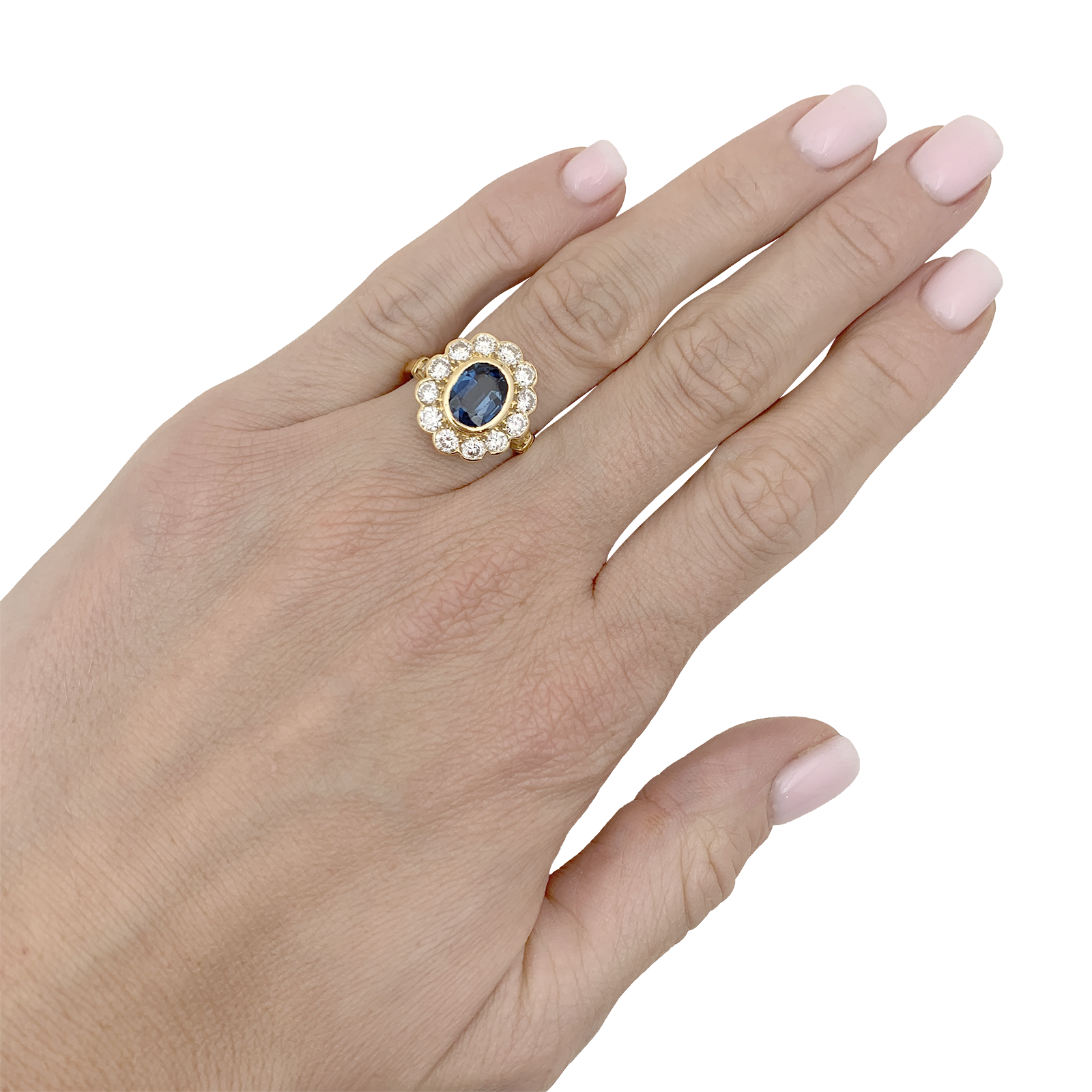 Bague Pompadour or jaune et blanc, saphir, diamants. 2