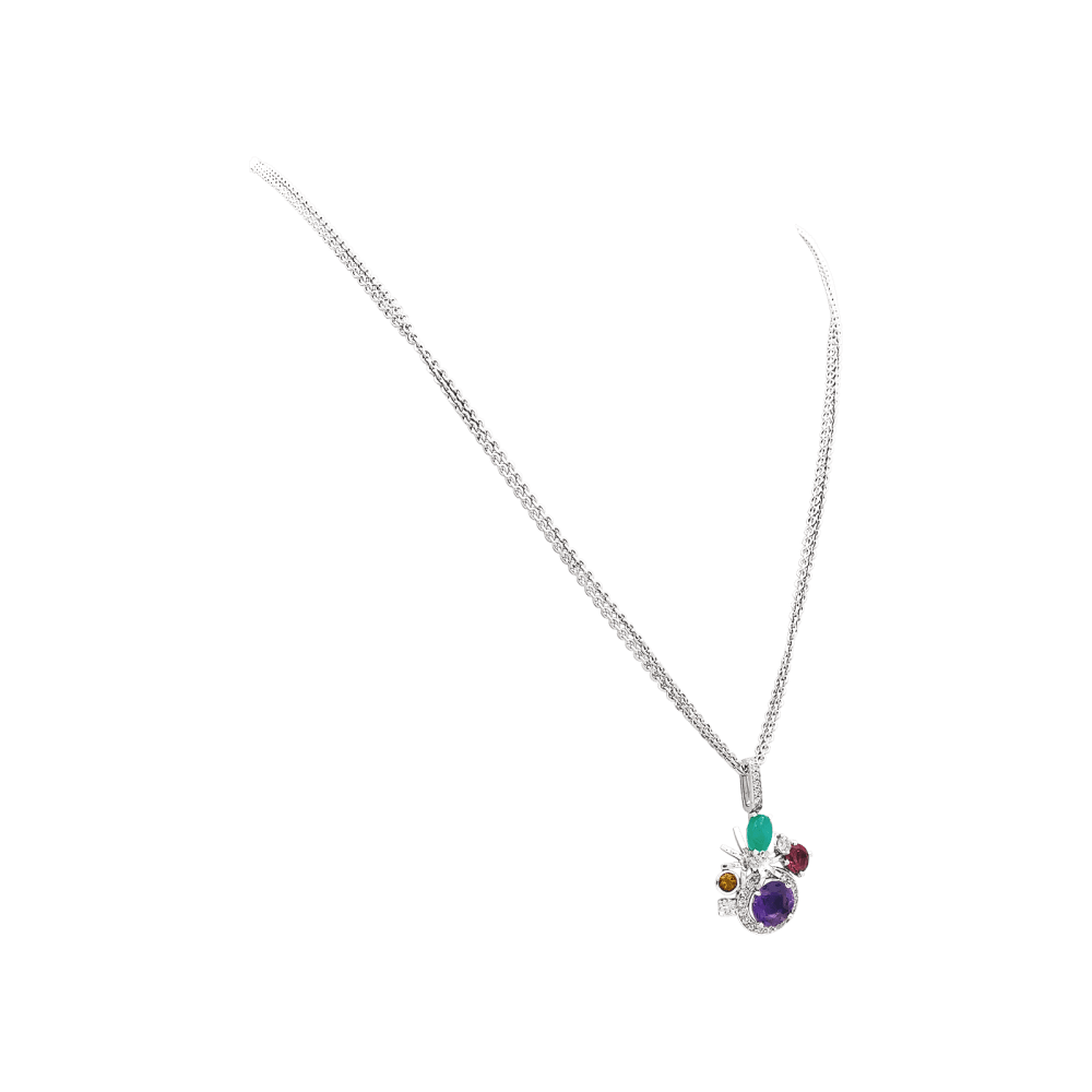 Collier Chaumet, "Attrape-moi... si tu m'aimes", or blanc, diamants, pierres de couleurs. 3