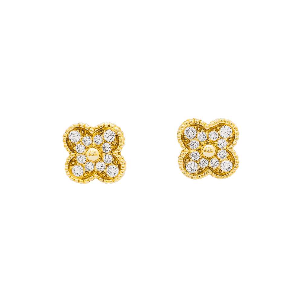 Puces d'oreilles vintages Van Cleef & Arpels, "Alhambra" or jaune et diamants. 2