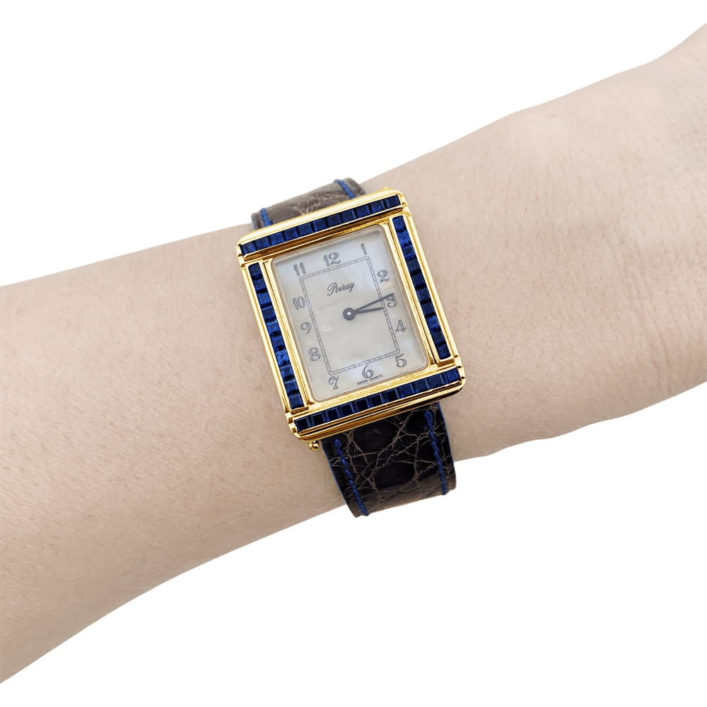 Montre Poiray, "Ma Première", or jaune, nacre, saphir, cuir. 5