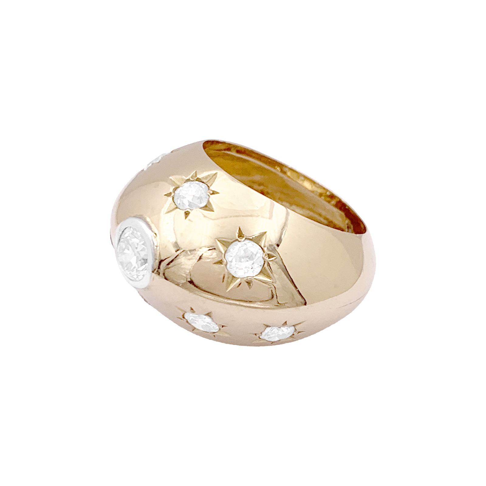 Bague bombée or rose et diamants. 3