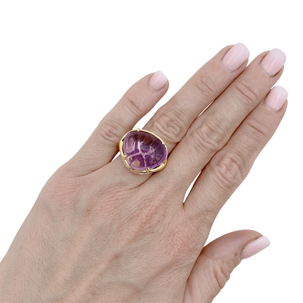 Bague Bulgari, "Sassi Mediterranean Eden", or jaune, améthyste et diamants. 2