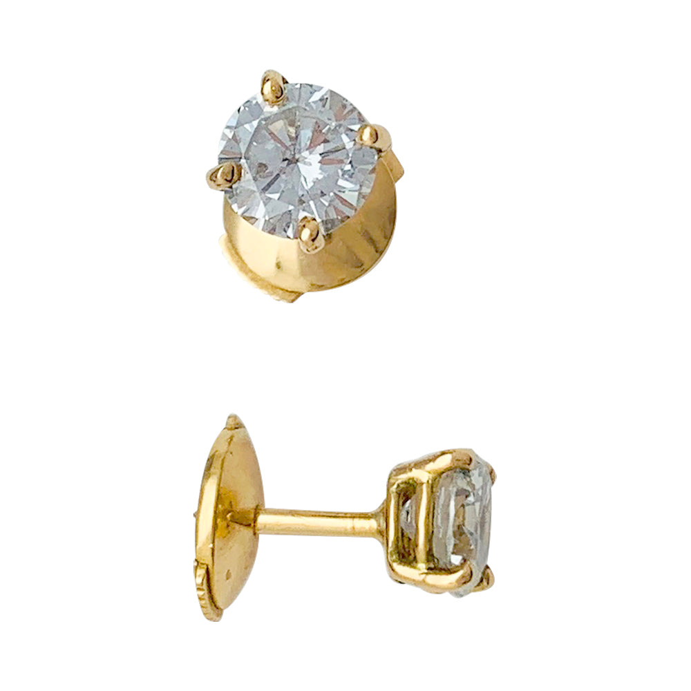 Puces d’oreilles en or jaune 18K et diamants 0,20 carat d'occasion 2