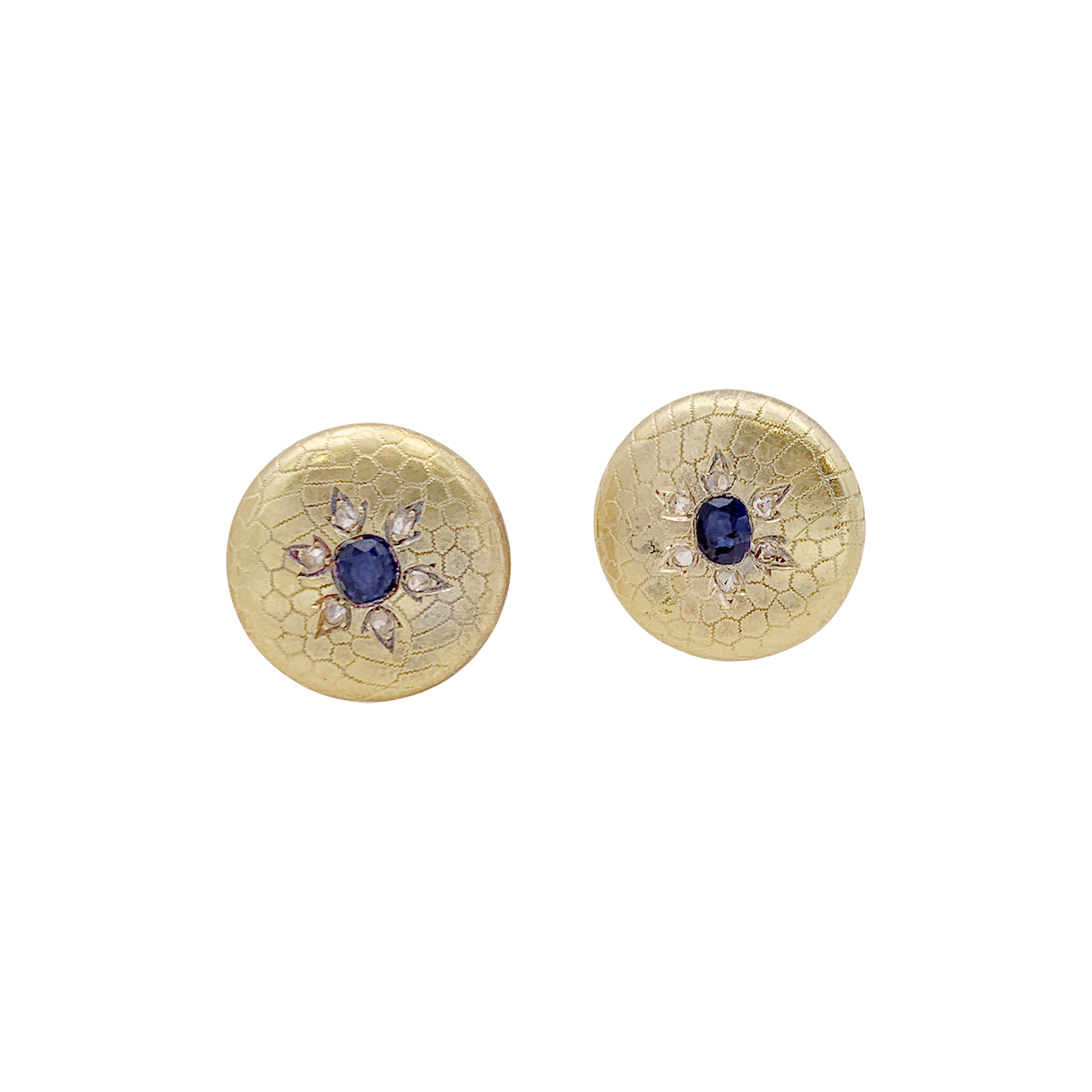 Boutons de col en or jaune, saphirs et diamants. 1