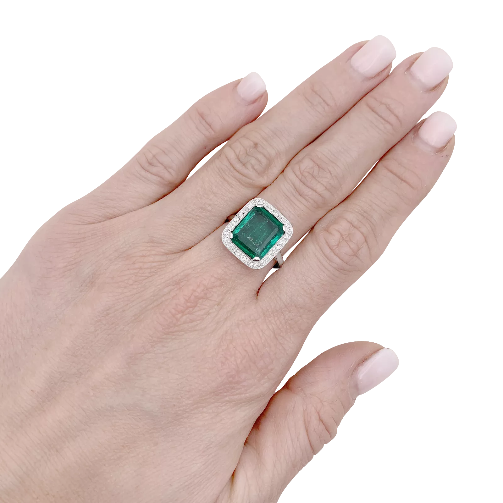 Bague ancienne, émeraude, platine et diamants. 8