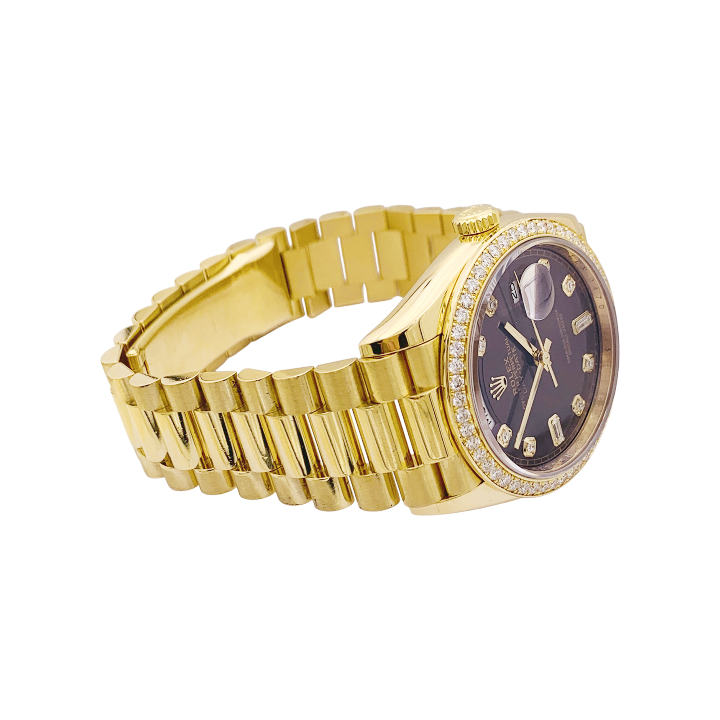 Montre Rolex, "Oyster Perpetual Day-Date", or jaune, diamants. 5