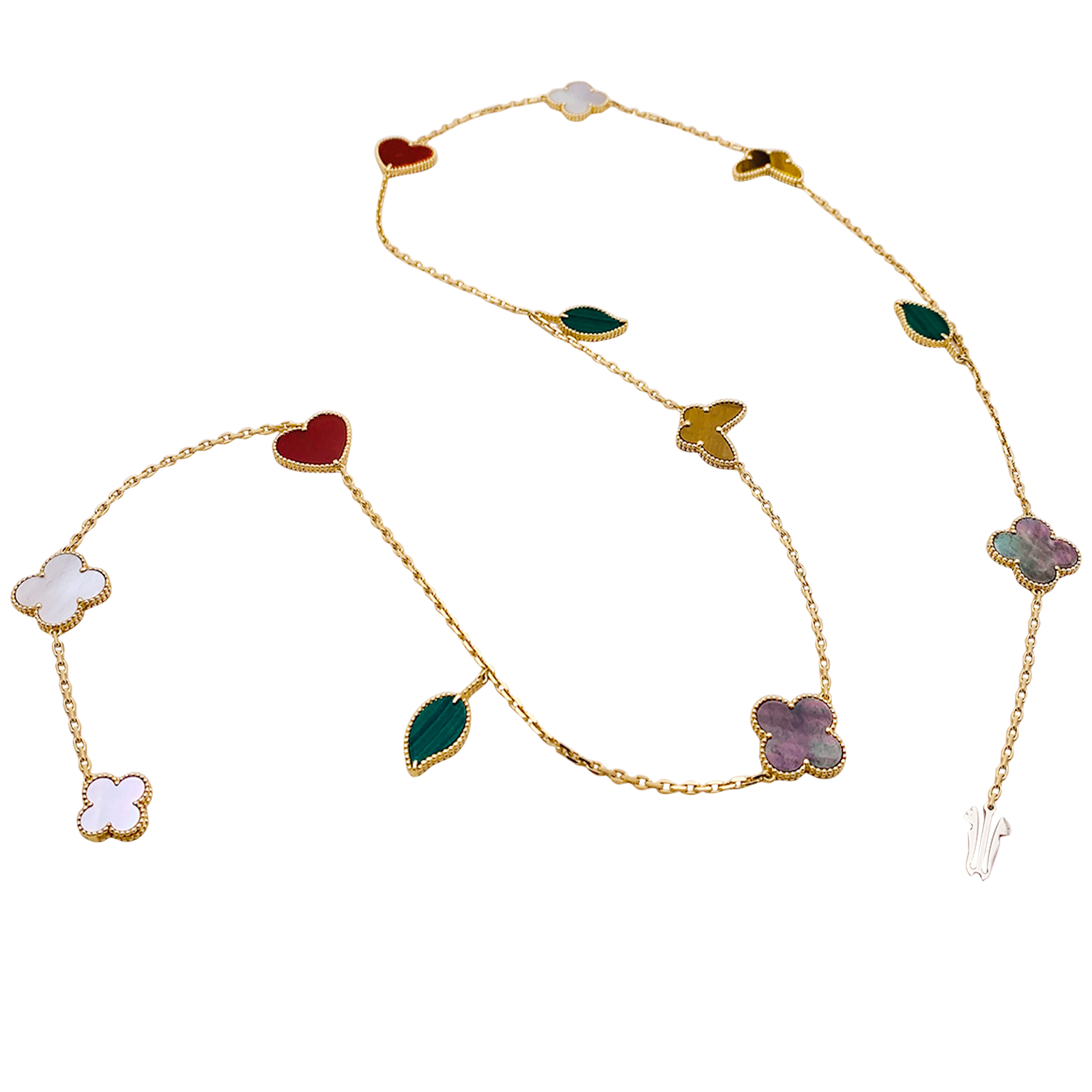 Collier-Sautoir Van Cleef & Arpels, "Lucky Alhambra", or jaune, cornaline, malachite, oeil de tigre, nacre. 4