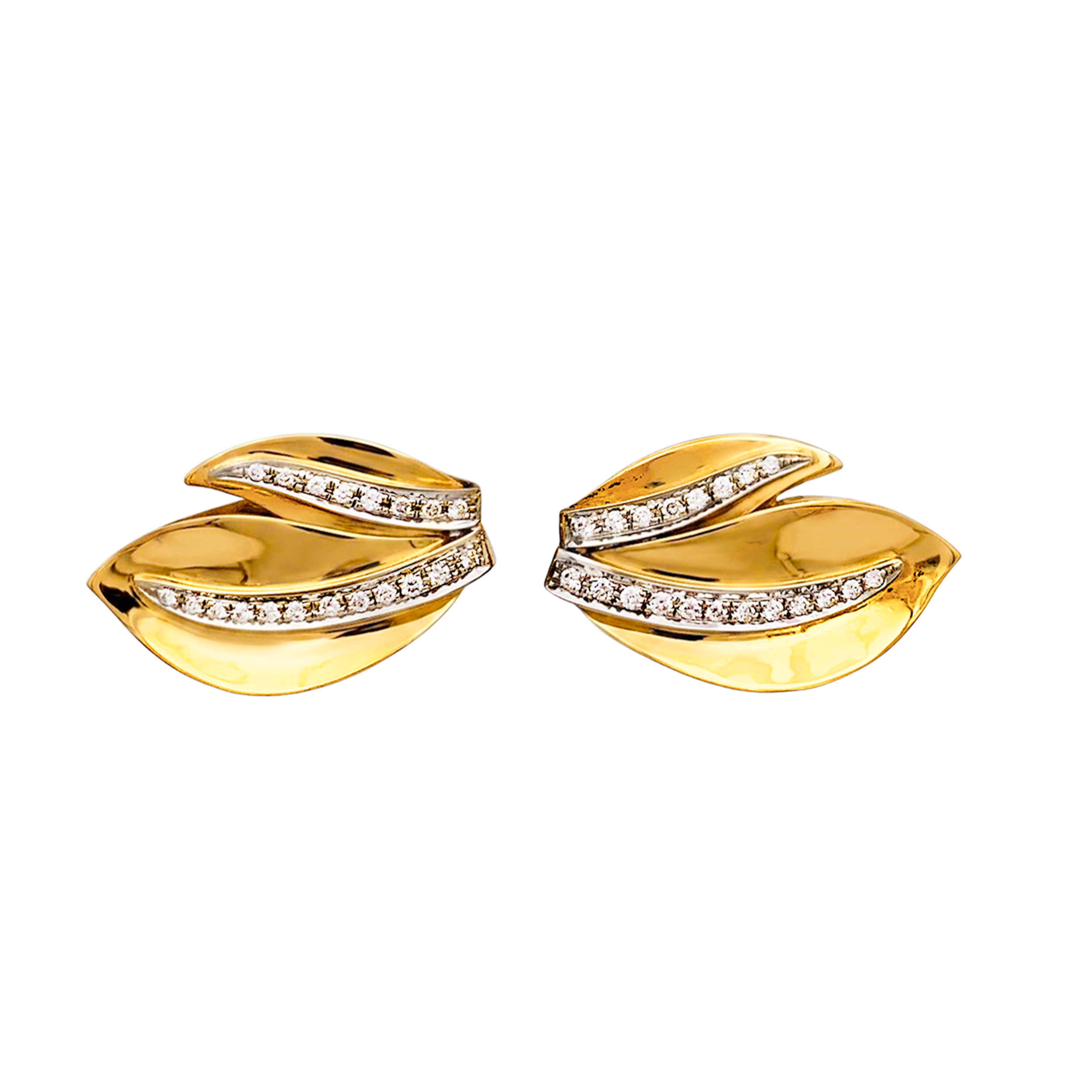 Boucles d'oreilles "Feuilles", deux tons d'or et diamants. 3