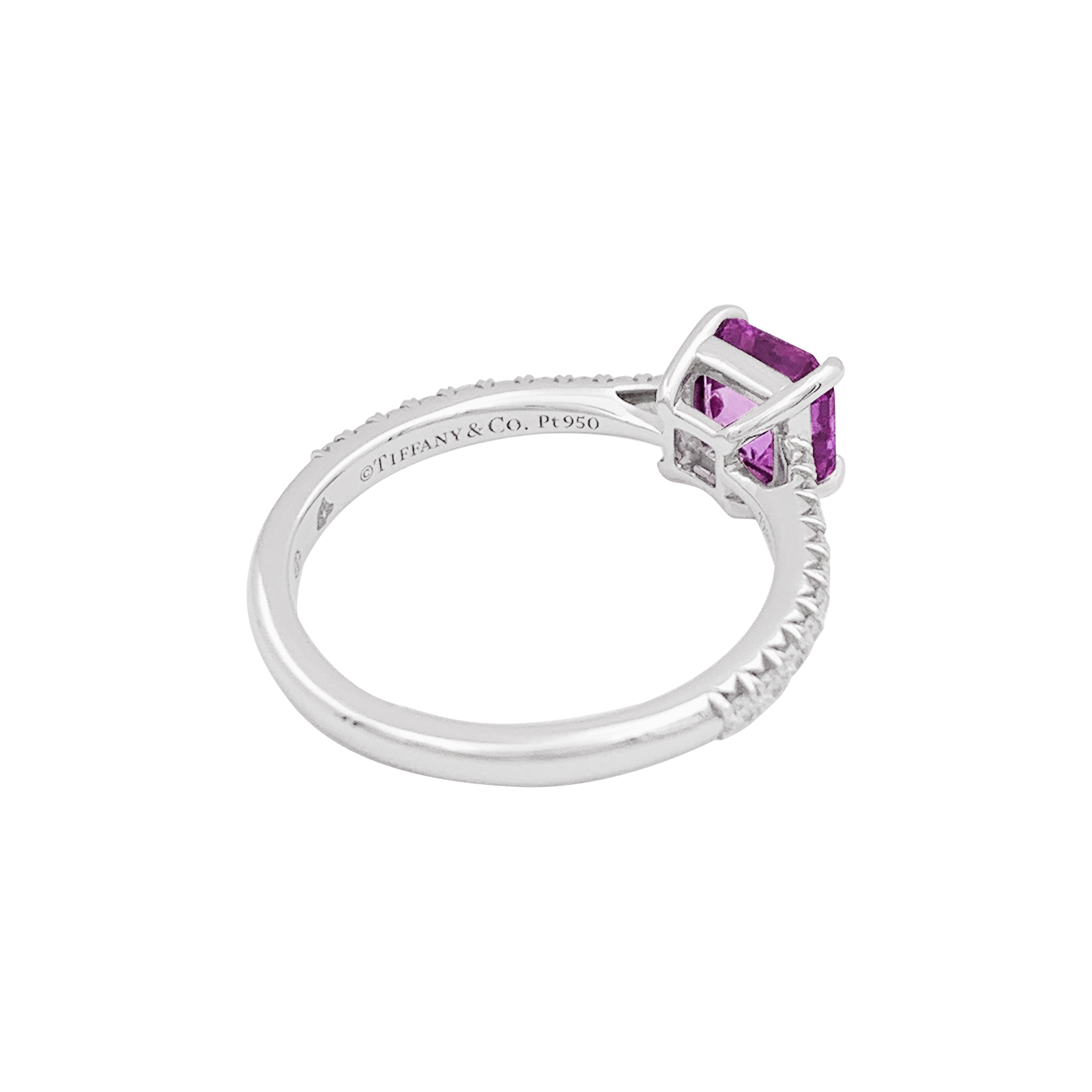 Bague TIFFANY & CO, "Novo" platine, saphir rose et diamants. 2