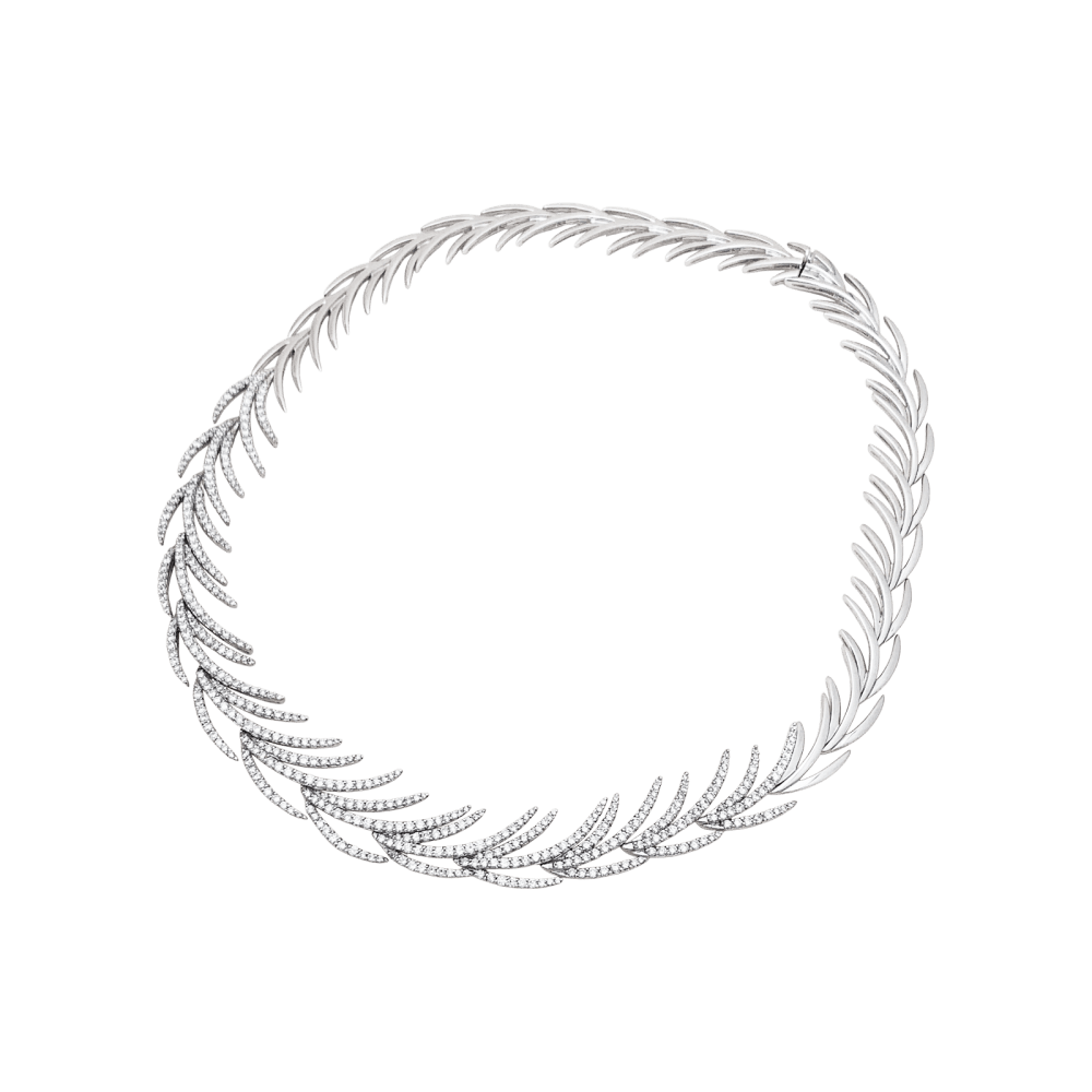 Collier "Palmes" or blanc, diamants. 3