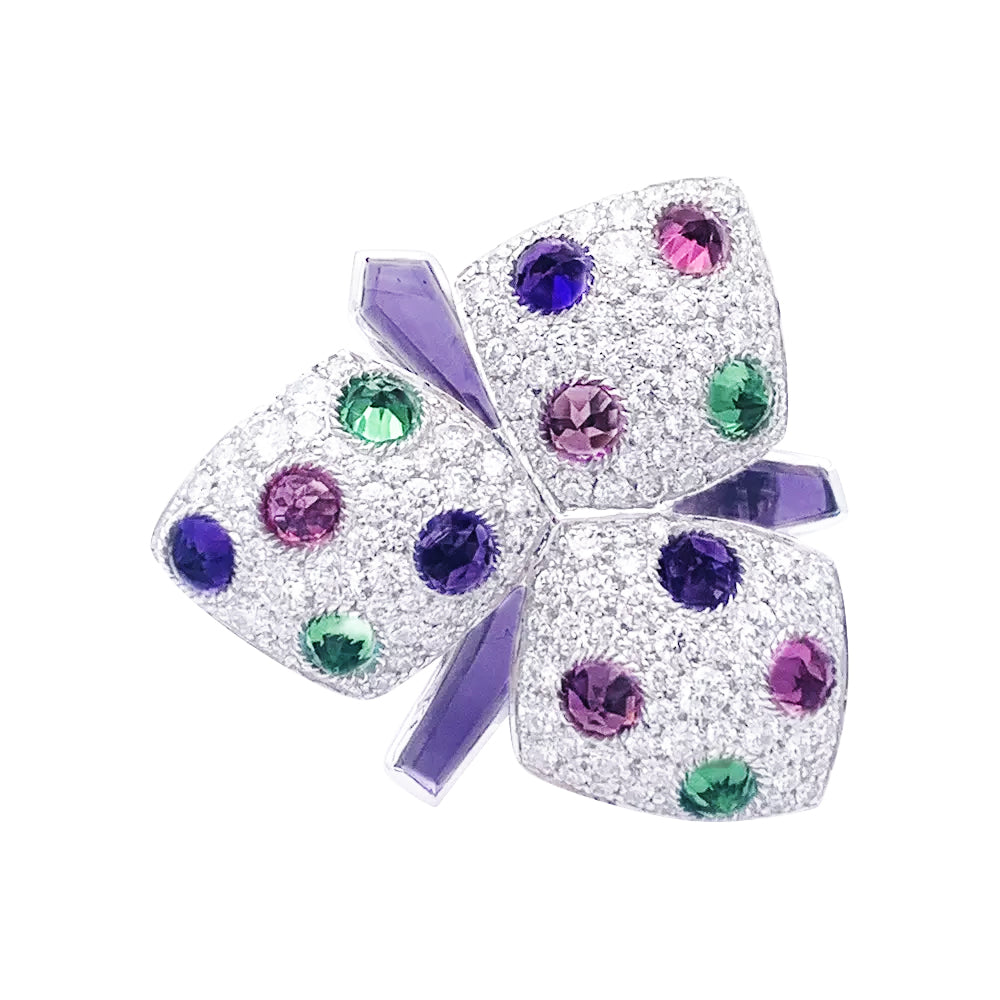Bague Cartier, "Caresse d'Orchidées", or blanc, diamants, pierres de couleurs. 2