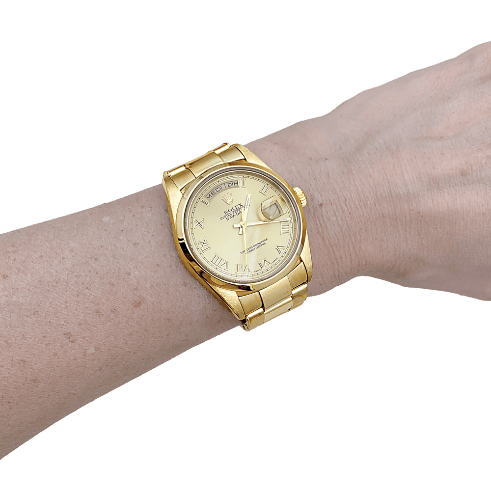 Montre Rolex, "Oyster Perpetual Day-date", or jaune. 6