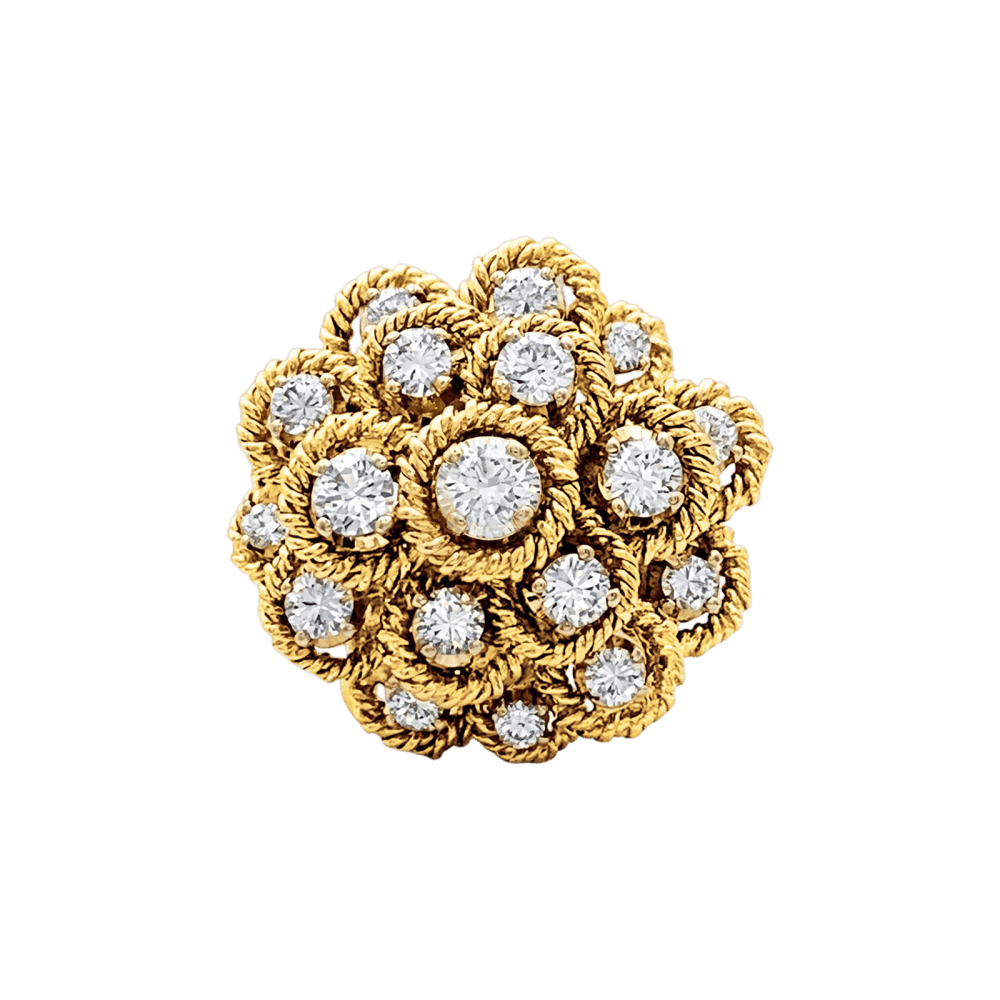 Bague fleur vintage, fils d'or jaune et diamants. 1
