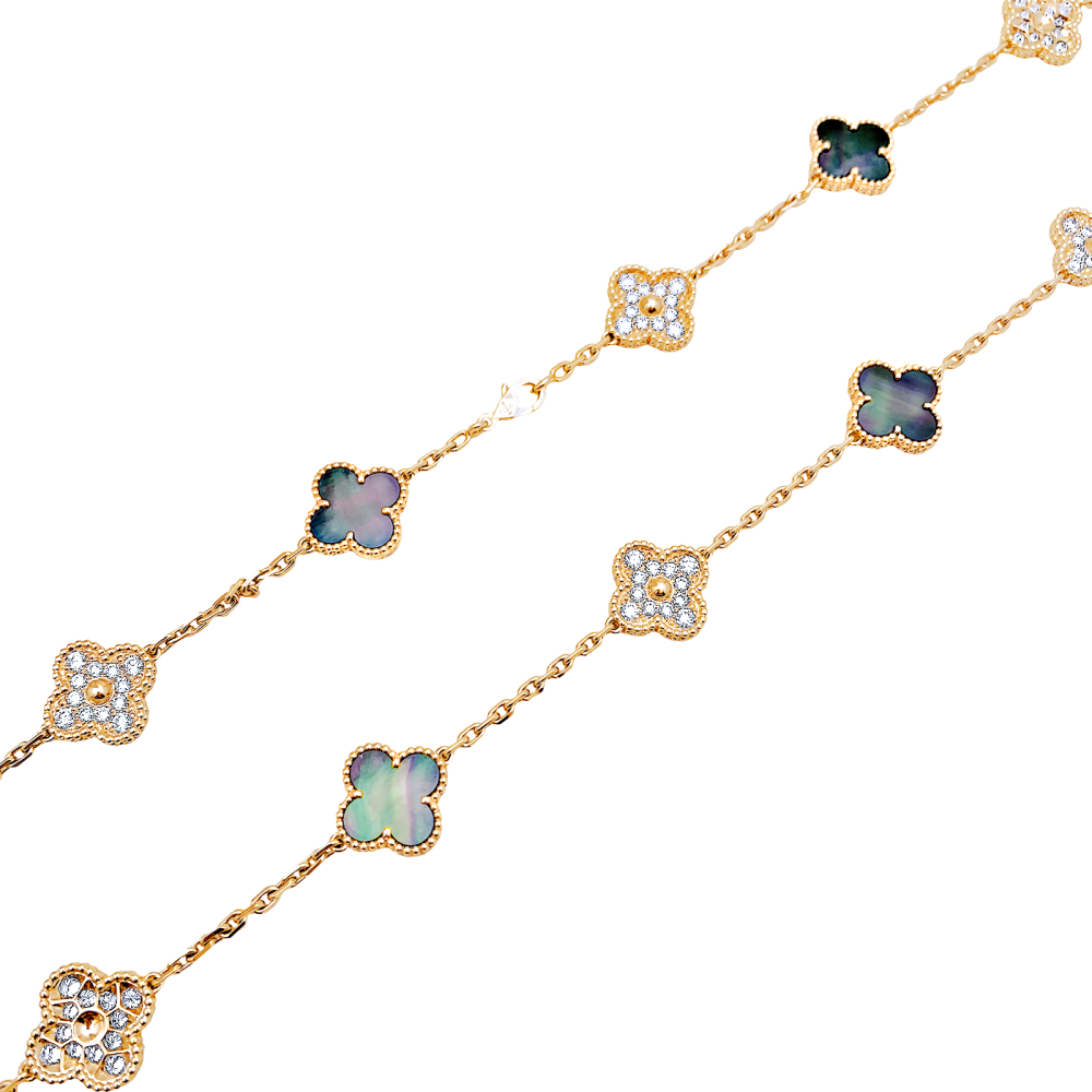 Sautoir Van Cleef & Arpels, "Vintage Alhambra", or rose, nacre et diamants. 4