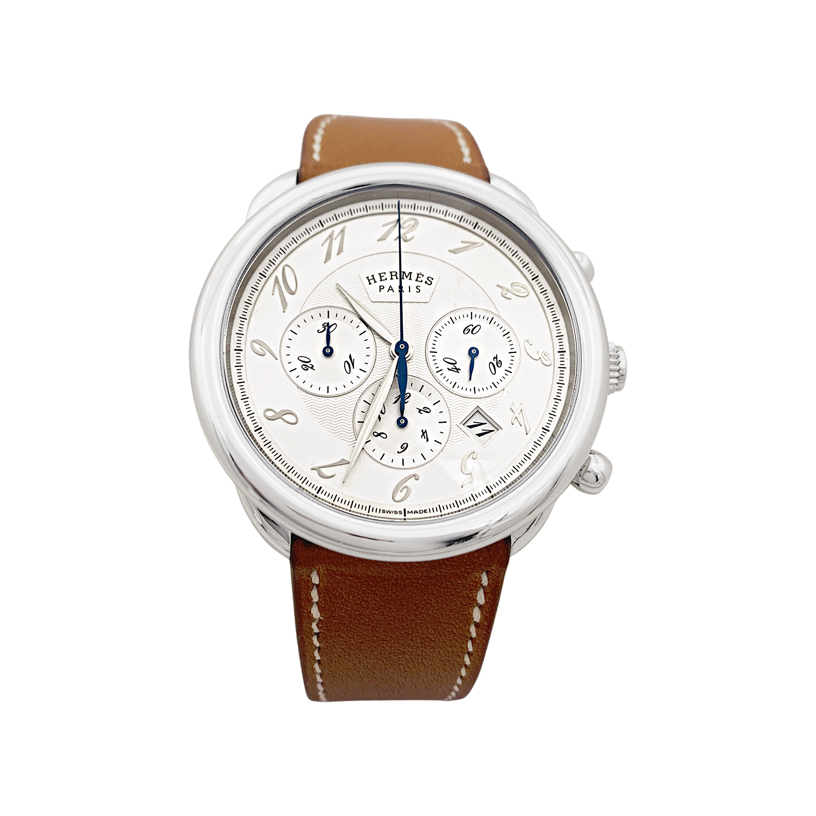 Montre Hermès, "Arceau Chronographe", acier, cuir. 1