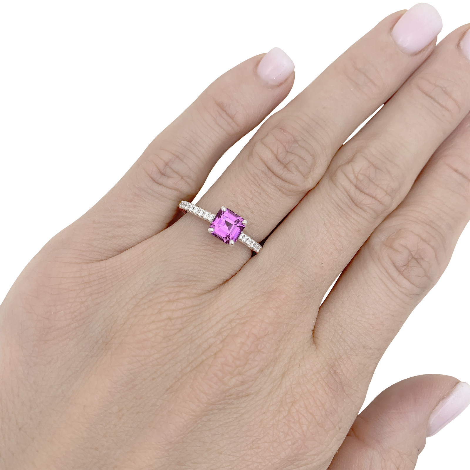 Bague TIFFANY & CO, "Novo" platine, saphir rose et diamants. 5
