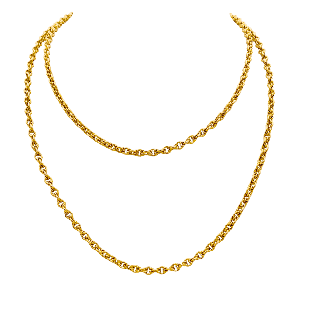 Collier-Sautoir vintage, or jaune 750/000, maille fantaisie. 1