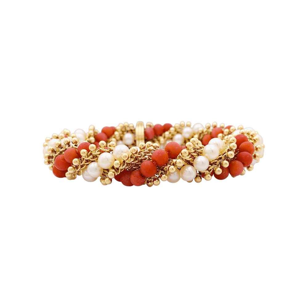 Bracelet Yves Rocher - 5 Rangs De Perles Blanches Et Corail - Longueur 19-20 Cm - Occasion