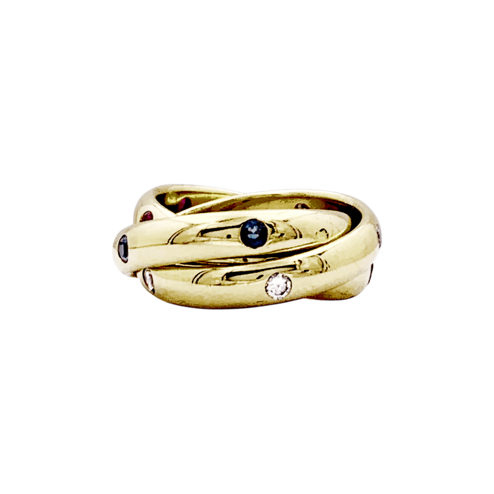 Bague Cartier, "Constellation", or jaune, saphirs, rubis, diamants. 4