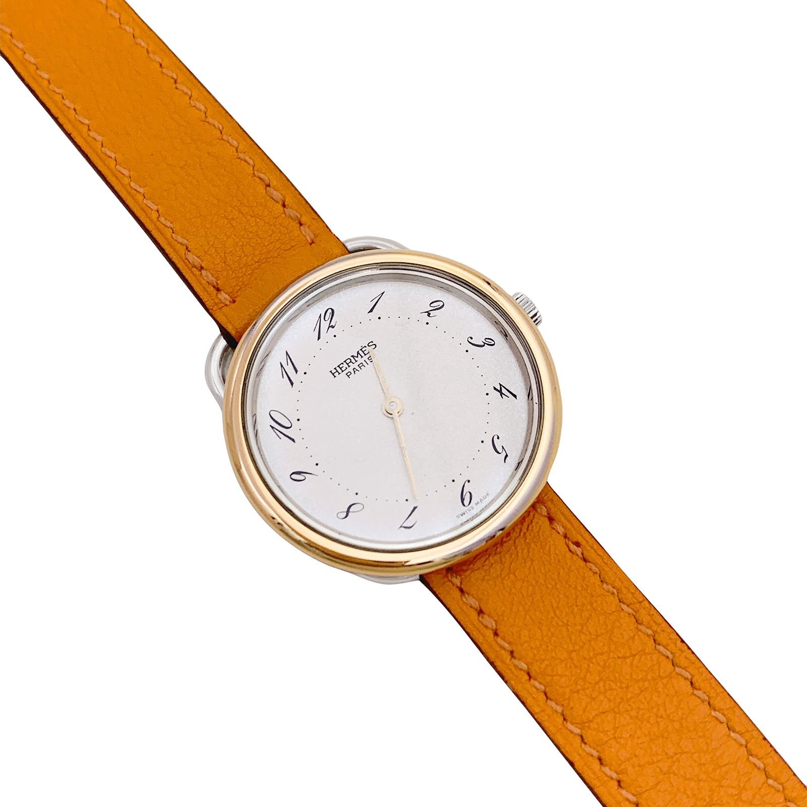 Montre Hermès, "Arceau", plaqué or, acier, cuir. 2