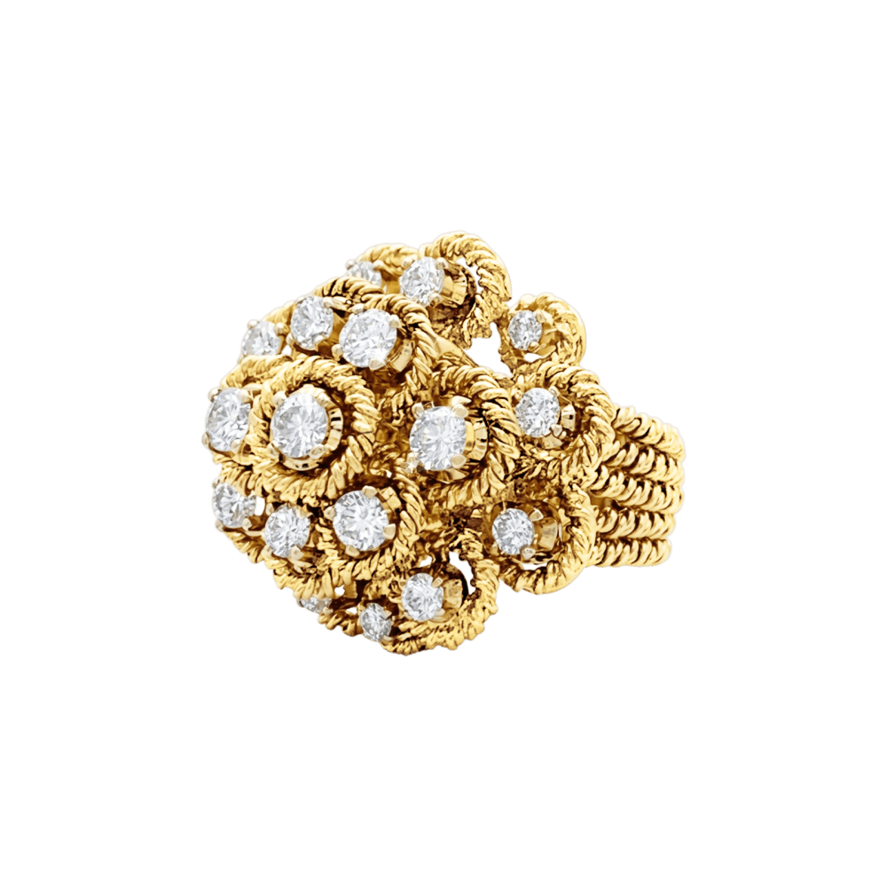 Bague fleur vintage, fils d'or jaune et diamants. 2