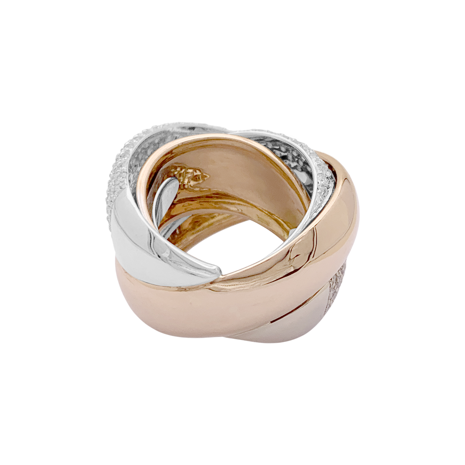 Bague quatre joncs deux ors et diamants. 3