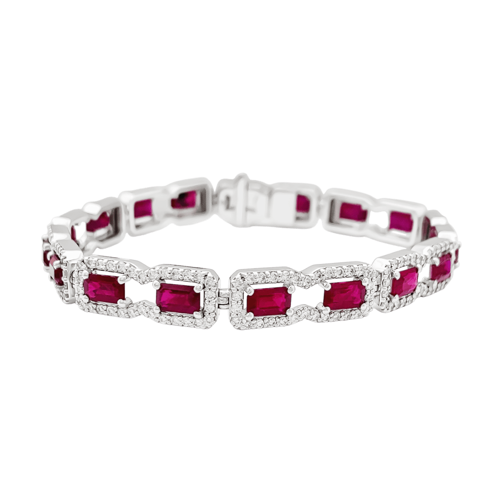Bracelet or blanc, diamants et rubis. 3