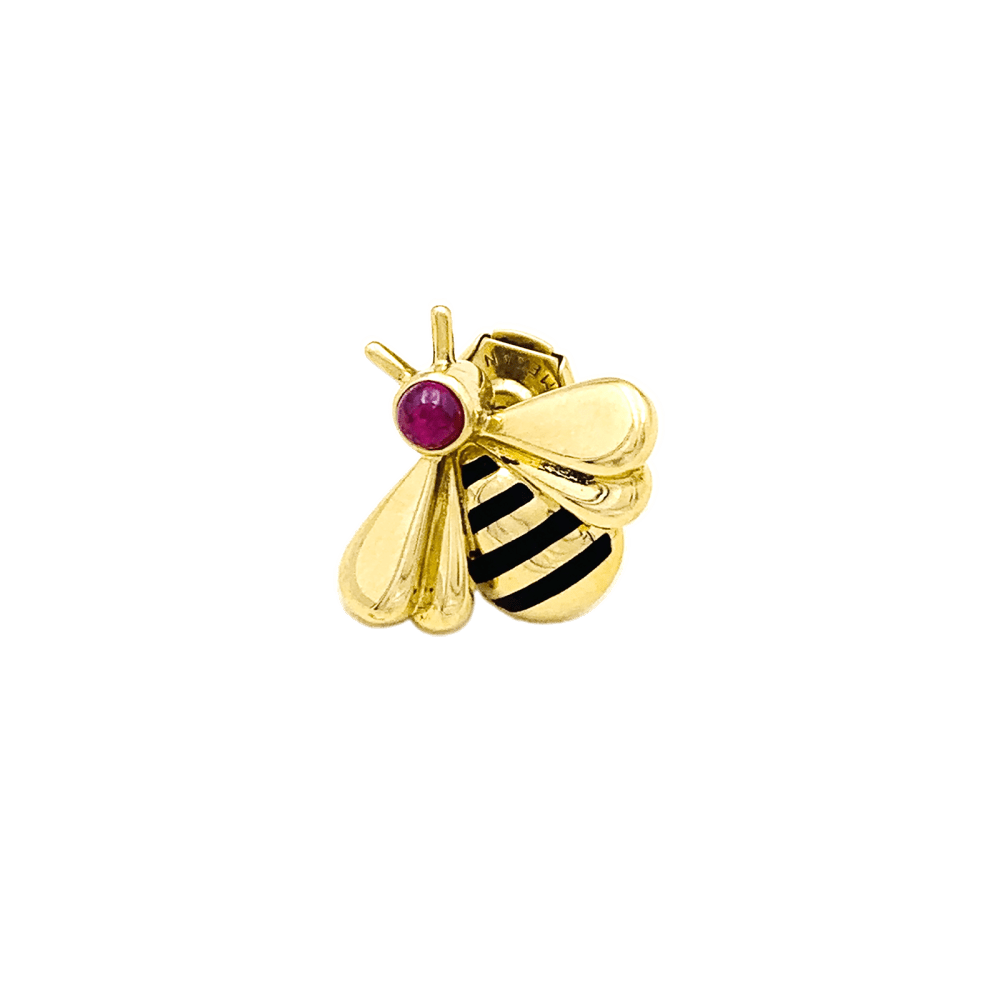 Pins Cartier, « Abeille », or jaune, émail et rubis. 3