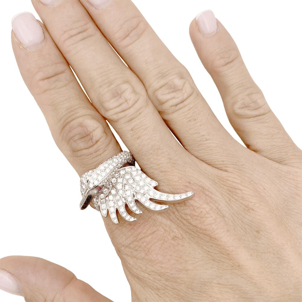 Bague Boucheron, "Animaux de Collection : "Cypris, le Cygne", or blanc, diamants, rubis. 5