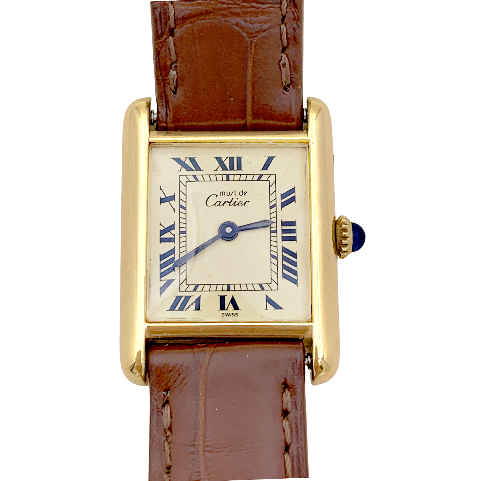 Montre Cartier "Tank Must" argent plaqué or, cuir. 2