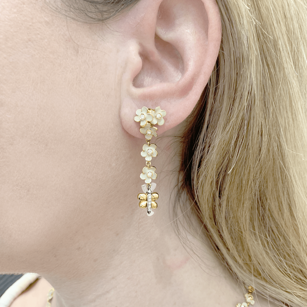 Boucles d'oreilles Roberto Coin, or rose, diamants, émail. 4