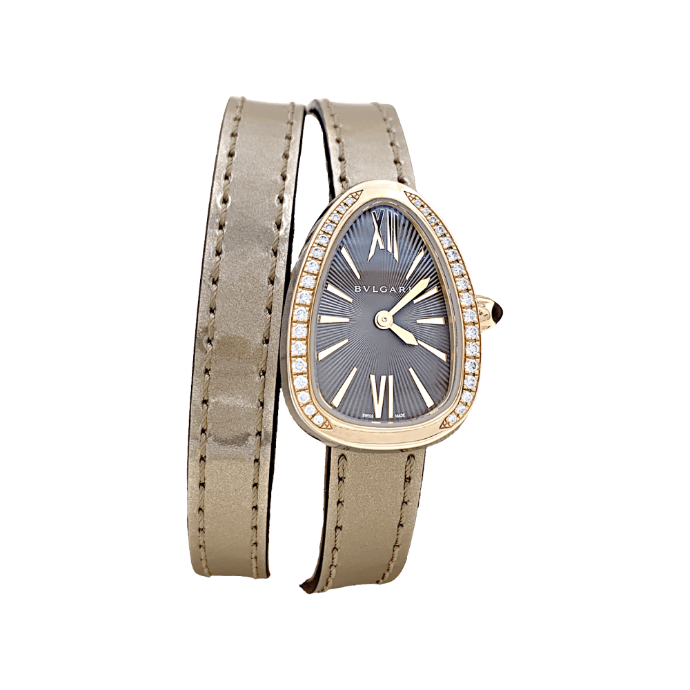 Montre Bulgari, “Serpenti”, en or rose, diamants, acier, cuir. 1