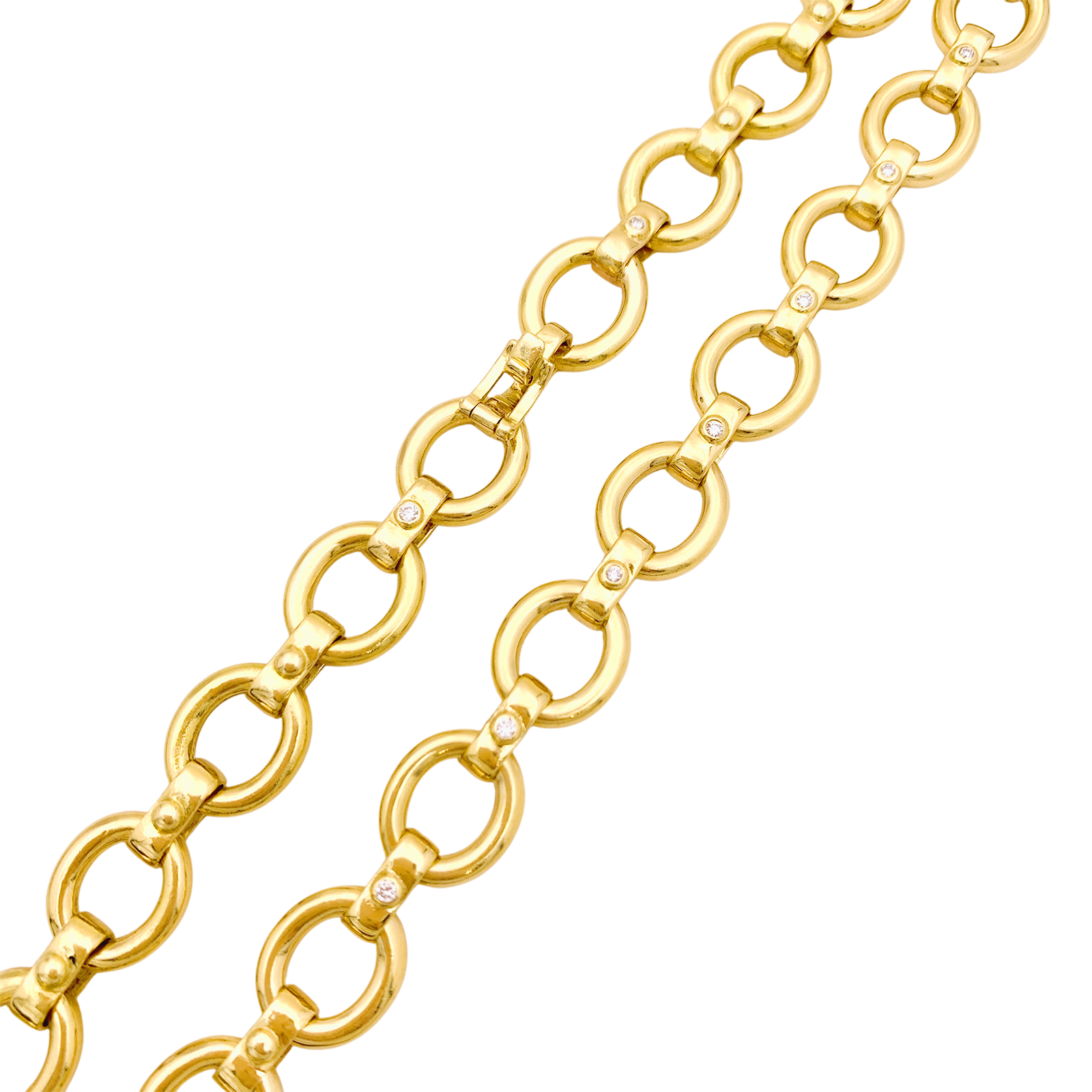 Collier en or jaune, maillons ovales et diamants. 5