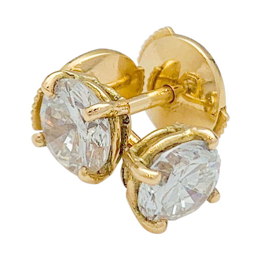 Puces d’oreilles en or jaune 18K et diamants 0,20 carat d'occasion 3