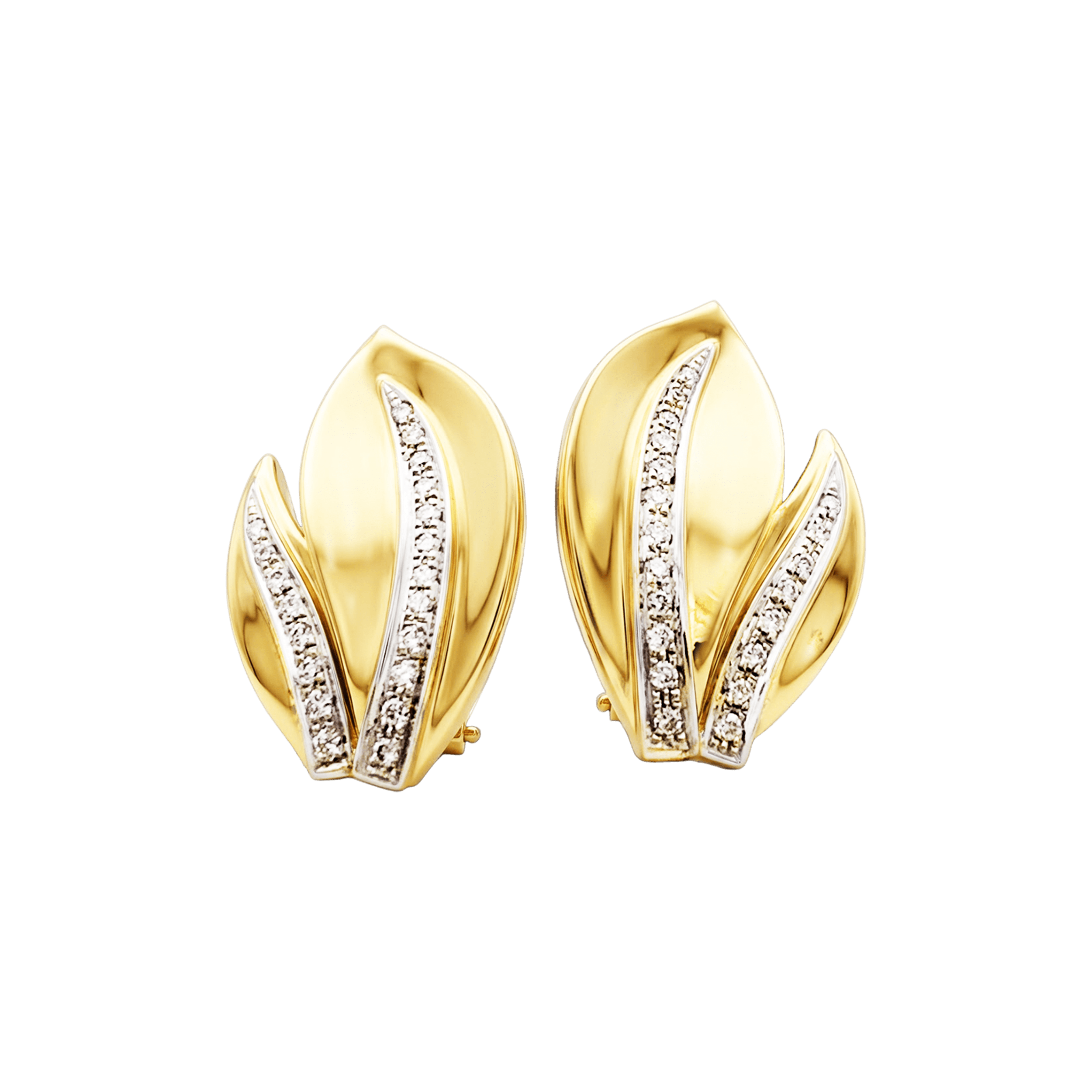 Boucles d'oreilles "Feuilles", deux tons d'or et diamants. 1